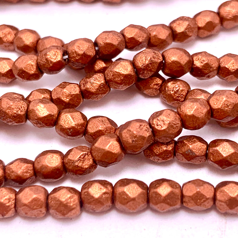 Etched Antique Copper Fire Polish Czech Glass Beads, 4mm