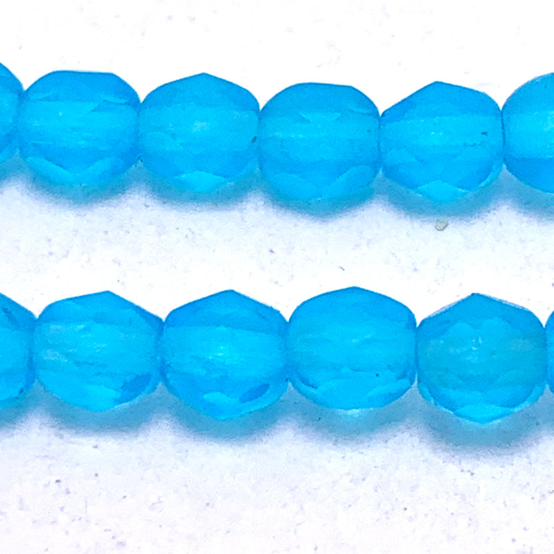 Sky Blue Frosted Fire Polish Czech Glass Bead 4mm