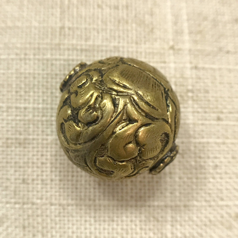 Ornate Brass Round Tibetan Bead 20x25mm