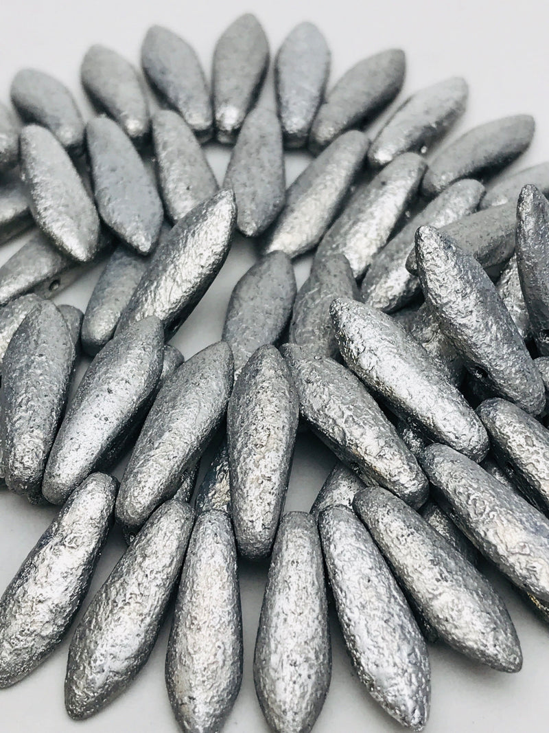 Two Hole Dagger Czech Glass, Etched Silver 5 x 16mm