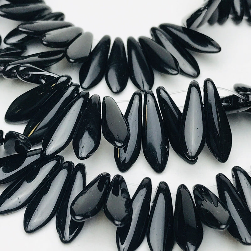 Two Hole Dagger Czech Glass, Jet Black 5 x 16mm