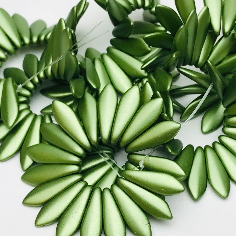 Two Hole Dagger Czech Glass, Olive 5 x 16mm