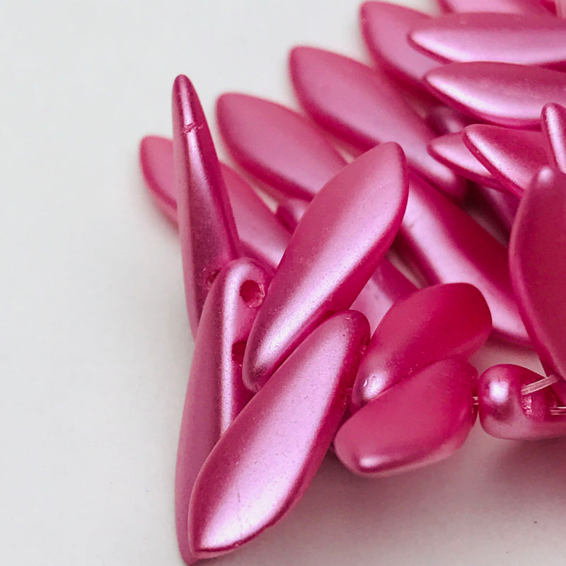 Two Hole Dagger Czech Glass, Pink 5 x 16mm