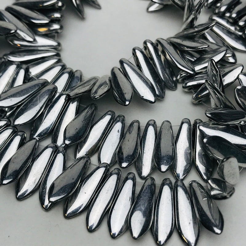 Two Hole Dagger Czech Glass, Silver 5 x 16mm