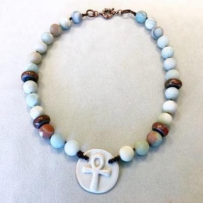 Amazonite & Raku Ankh Necklace