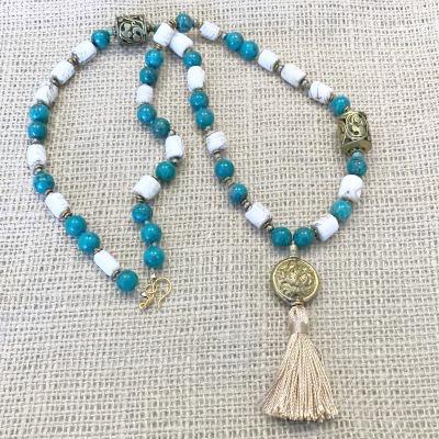 Long Amazonite Conch Shell and Brass Bead Necklace