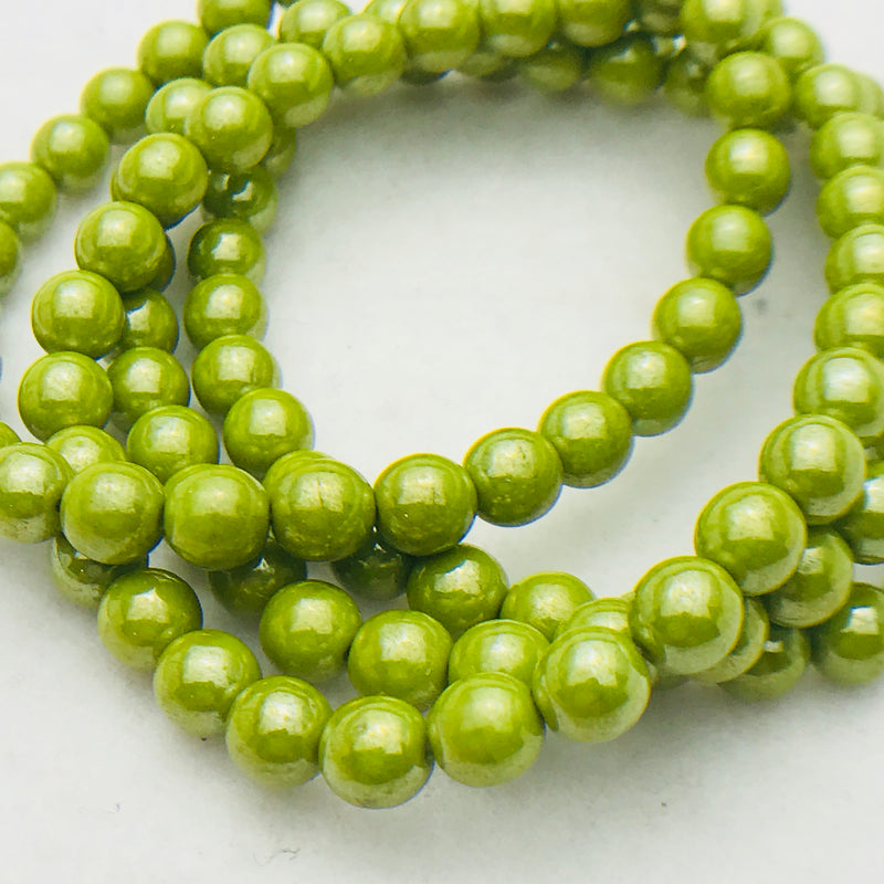 Druk Czech Glass Beads, Avocado Luster, Matte, 6mm