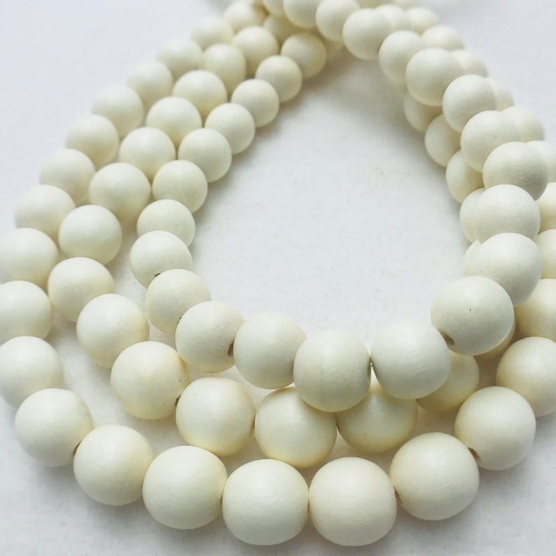 Bleached White Wood Beads, Round