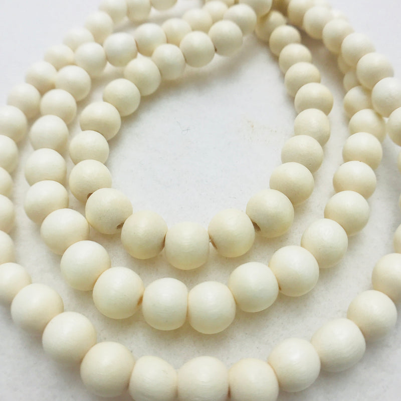 Bleached White Wood Beads, Round
