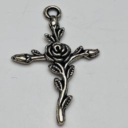 Rose Cross Charm, Silver