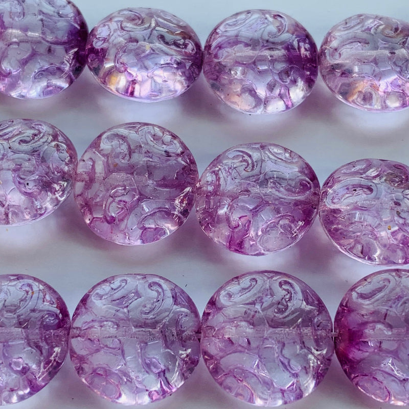 Button Coin Czech Beads Crystal Purple 13mm
