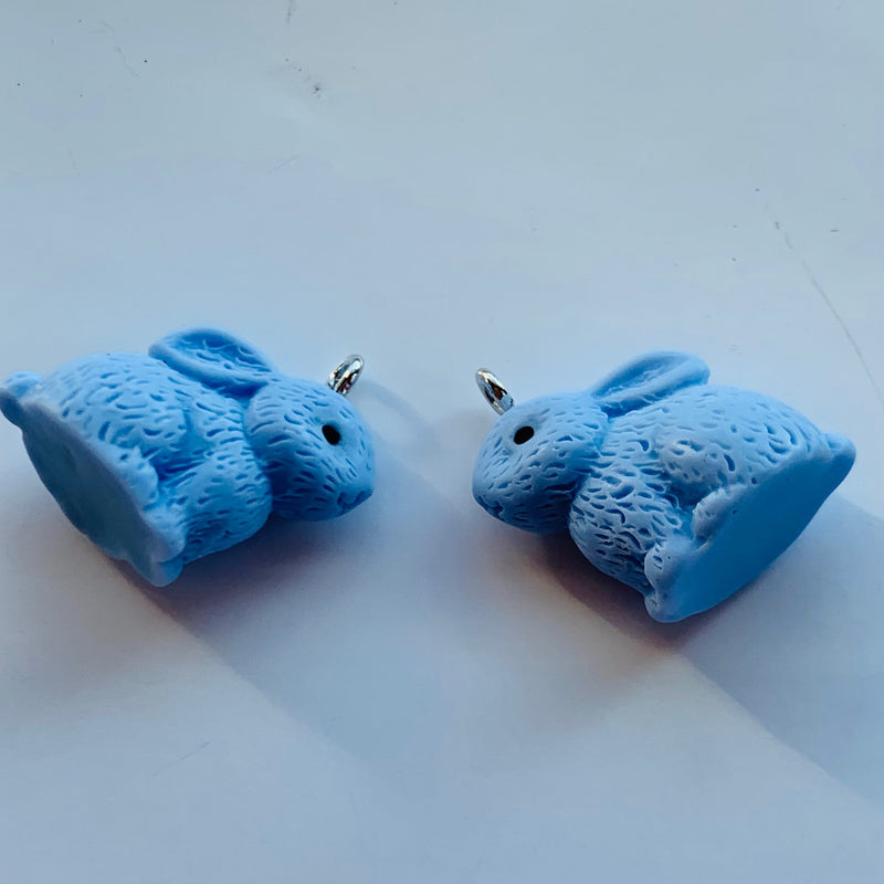 Fluffy Bunny Hard Resin Blue Charm