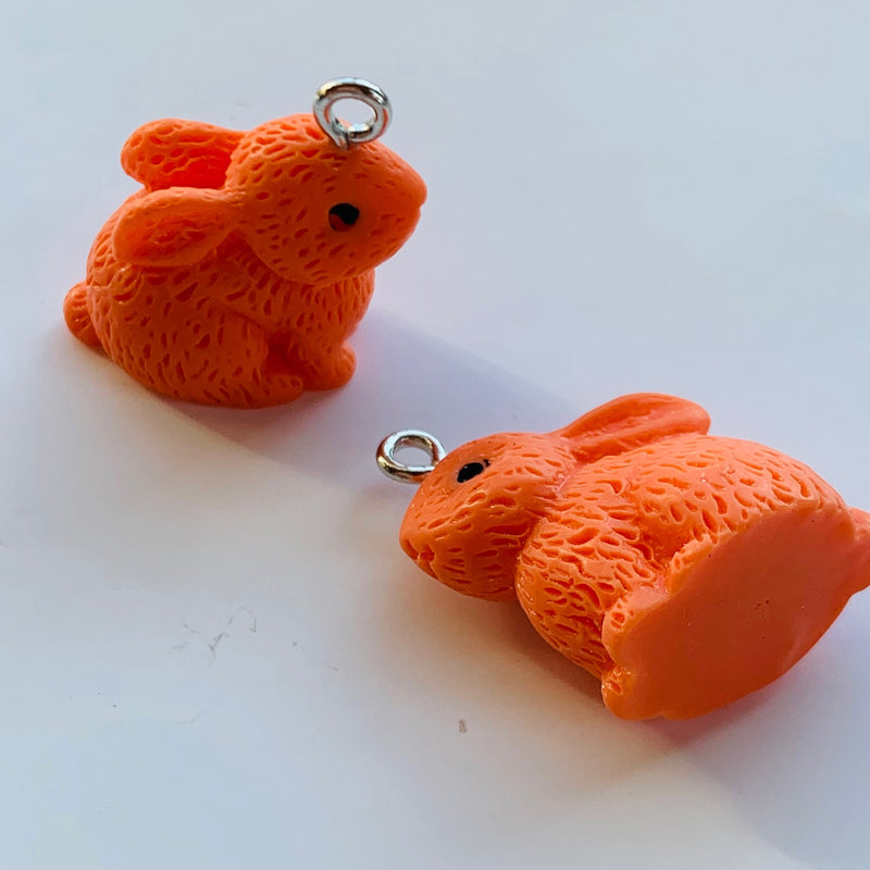 Fluffy Bunny Hard Resin Orange Charm