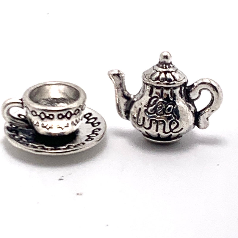 Tea Pot and Tea Cup Charm Set, Silver