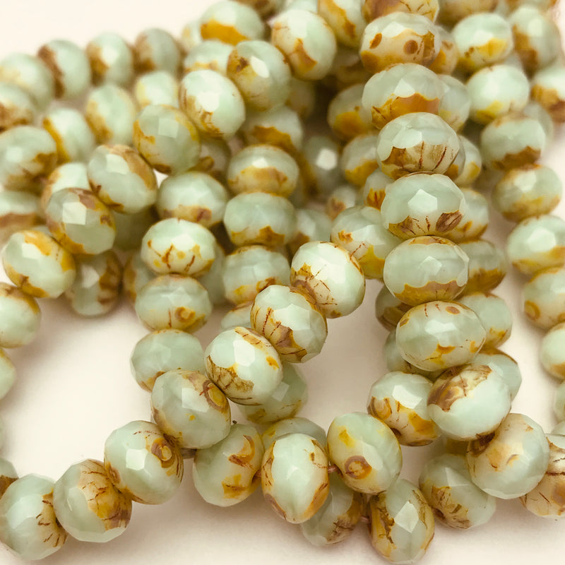 Rondelle Czech Glass Beads Mint with Picasso 5x7mm