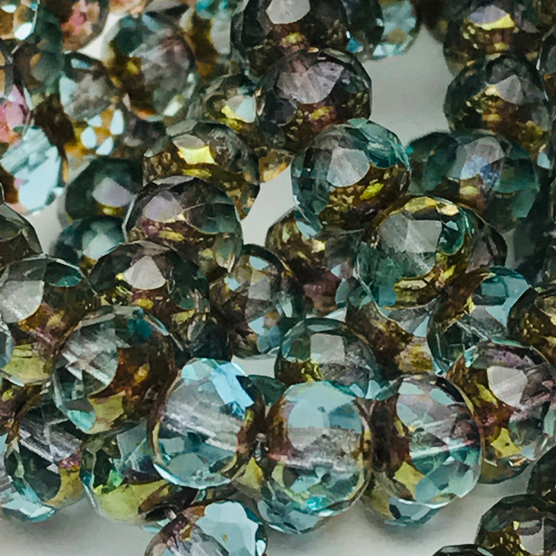 Rondelle Czech Glass Beads Medium Sky Blue w/ Brass Finish 5x7mm