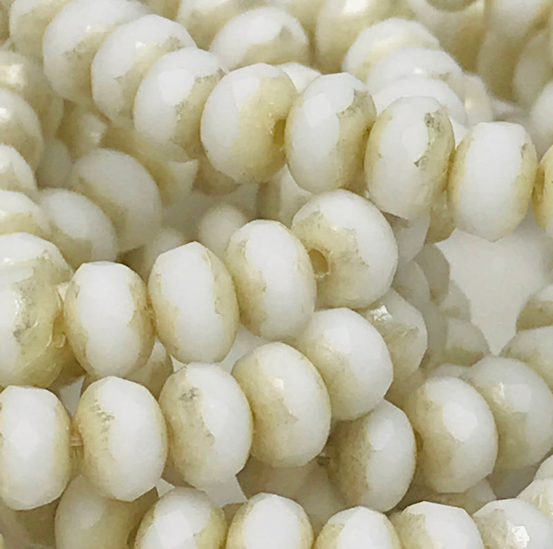 Rondelle Czech Glass Beads White w/ Mercury Finish, 3x5mm