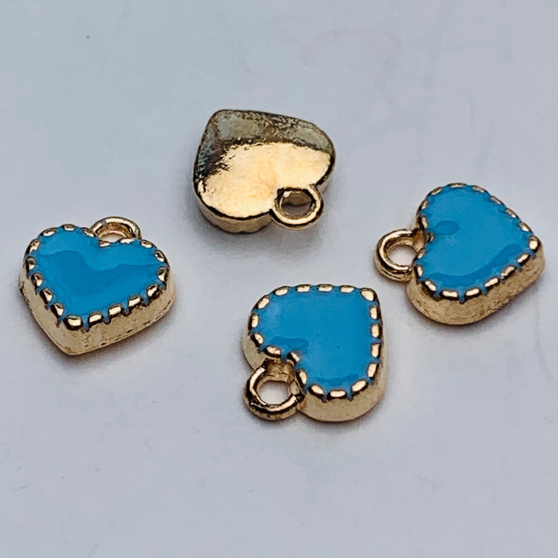 Blue Enameled Heart Charm with Gold plating