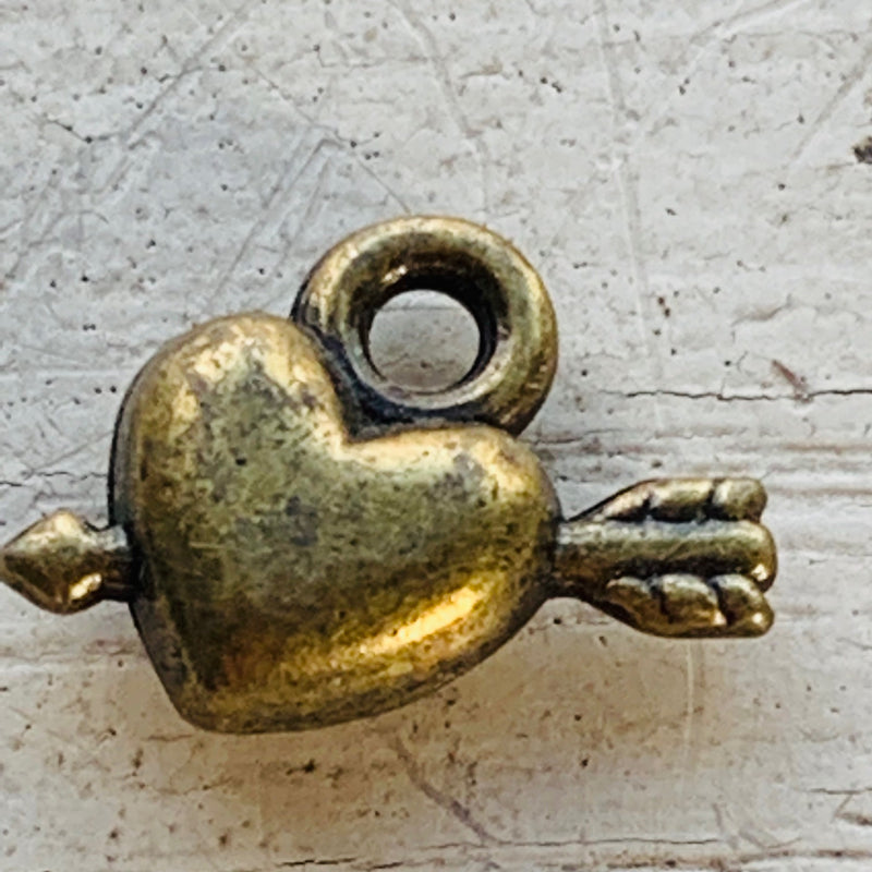 Puffed Heart and Arrow Charm, Antique Gold