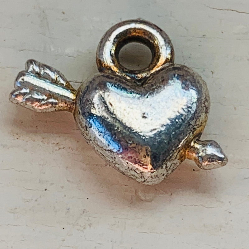 Puffed Heart and Arrow Charm, Silver