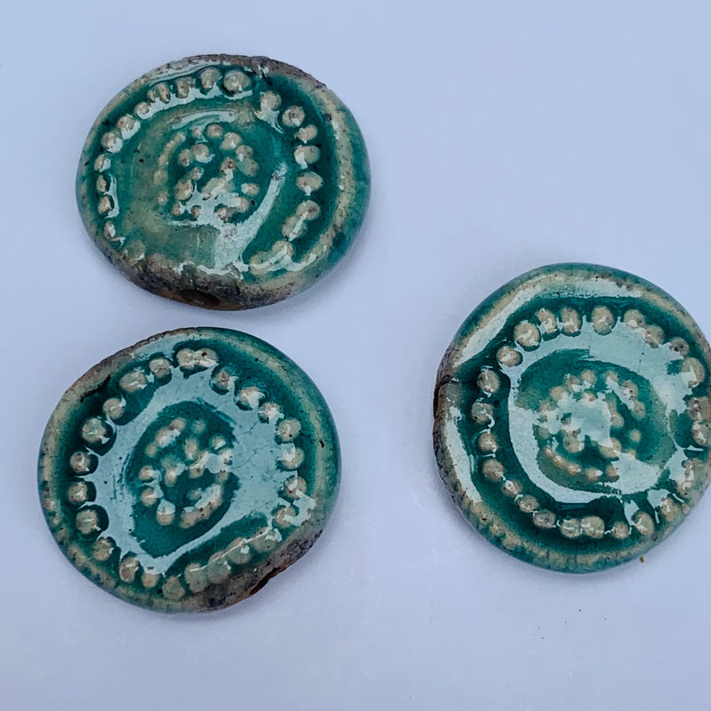 Dot Print Ceramic Bead by Keith O'Connor, 17mm Teal