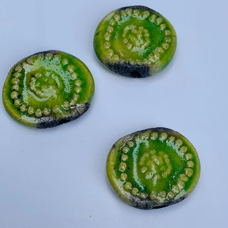 Dot Print Ceramic Bead by Keith OConnor, 17mm Chartreuse