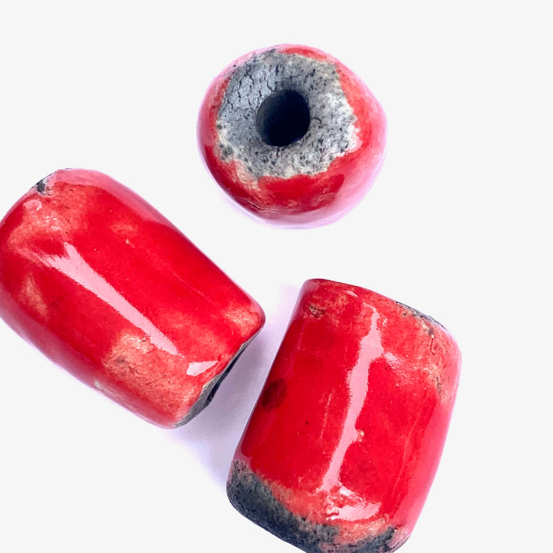 Barrel Ceramic Bead by Keith OConnor, Red