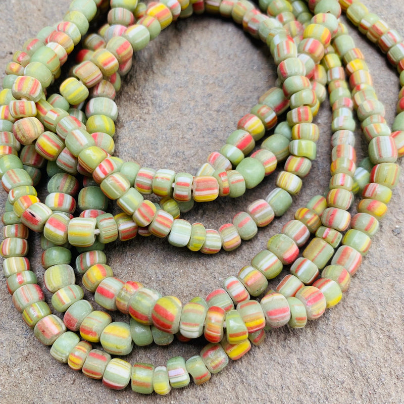 African Glass Trade Beads, 4x6mm Green