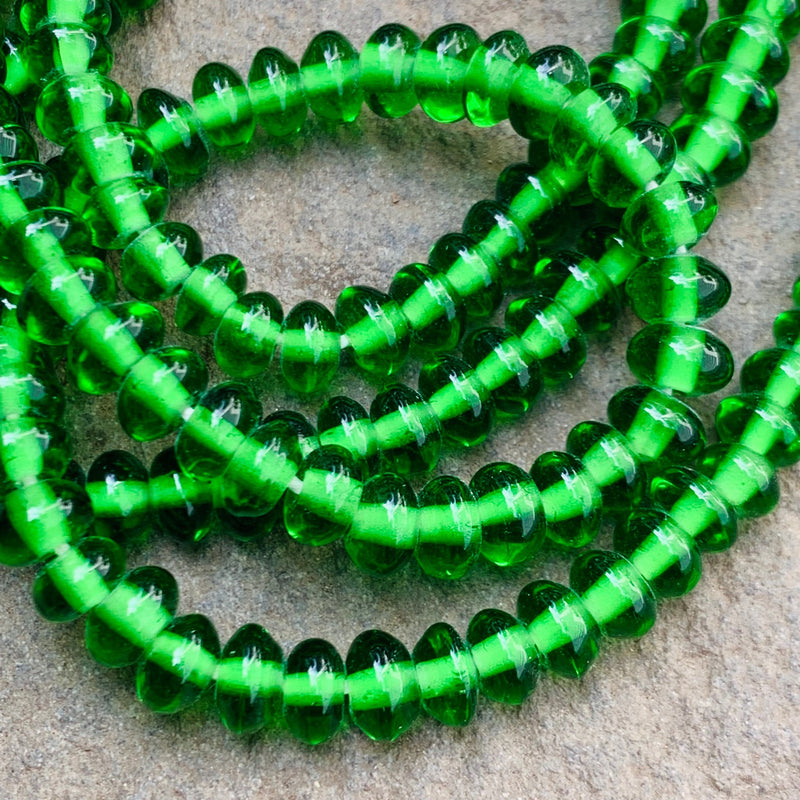African Glass Rondelle Beads, 4x6mm Green