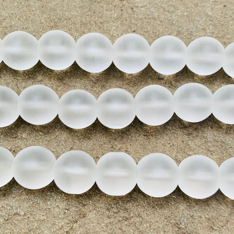 Tumbled Glass Rounds Frosted White 10mm