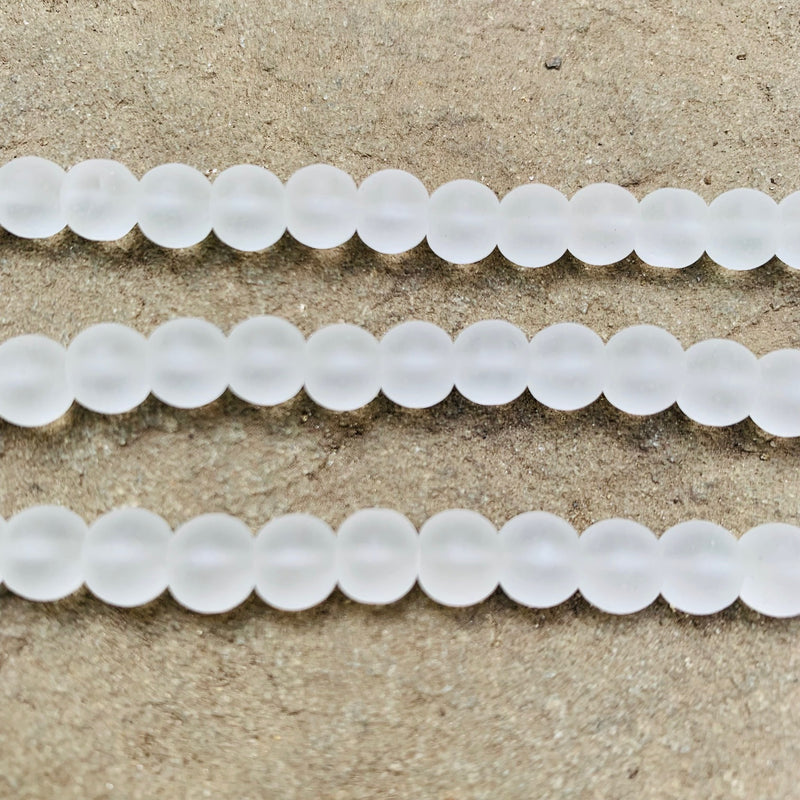 Tumbled Glass Rounds Frosted White 6mm