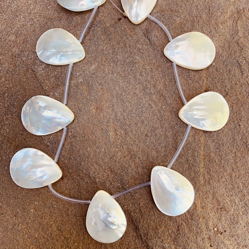 White Shell Tear Drop Beads, 10 Deads