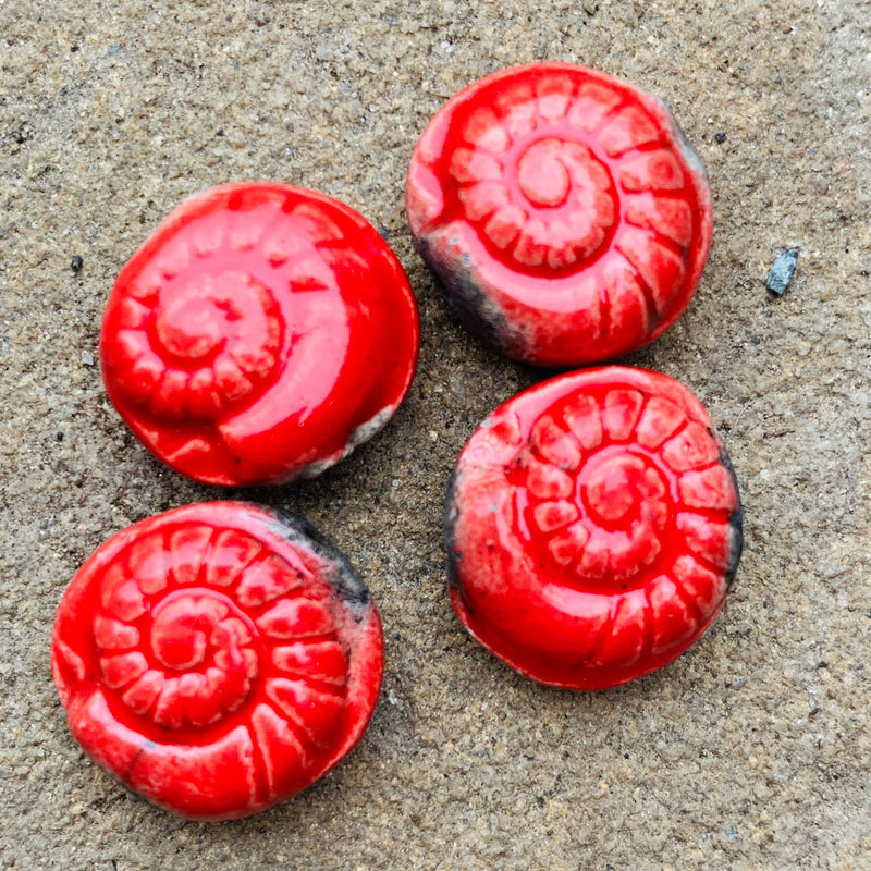 Nautilus Ceramic Bead by Keith OConnor, 14mm Red