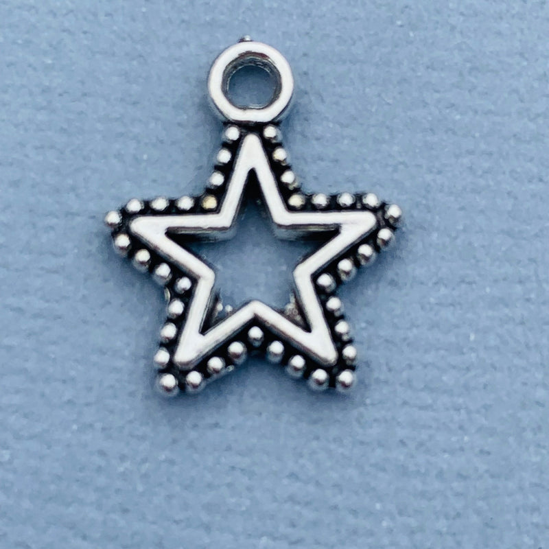 Beaded Star Charm Silver, 12mm