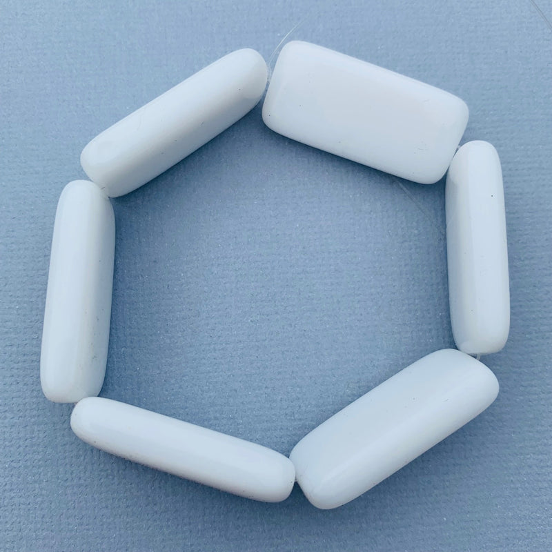 White Rectangle VIntage Czech Glass Beads, 30mm
