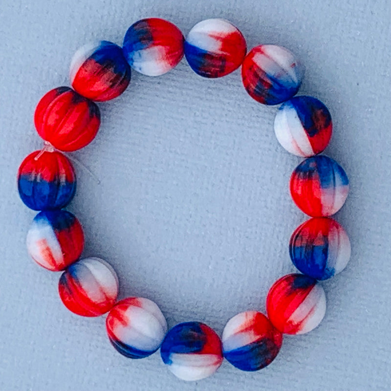 Melon Czech Glass Beads, Red White Blue, 8mm
