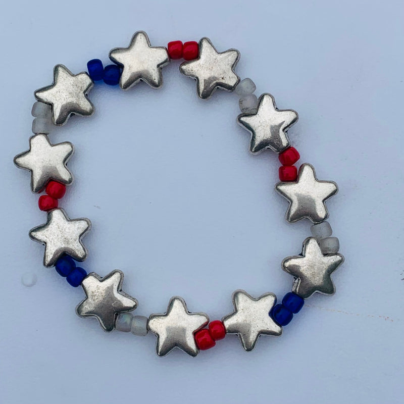 Star and Seed Bead Mix, Red, White & Blue