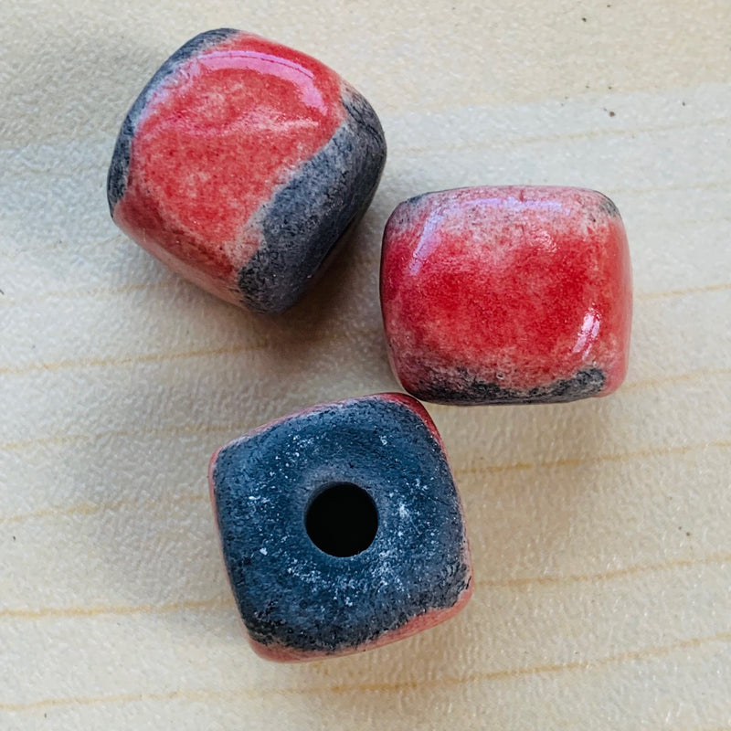 Ceramic Raku Cube Bead by Keith OConnor, Mango 10mm