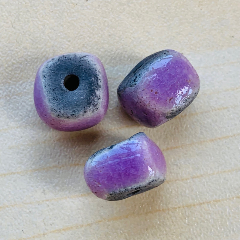 Ceramic Raku Cube Bead by Keith OConnor, Mauve 10mm
