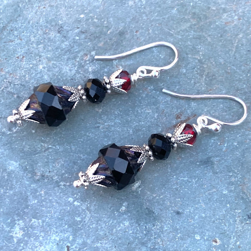 Vintage Style Czech Glass Earring in Black  $38.00