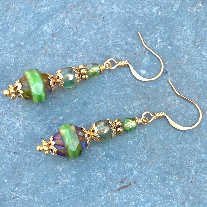 Vintage Style Czech Glass Earring in Antique Jade  $38.00