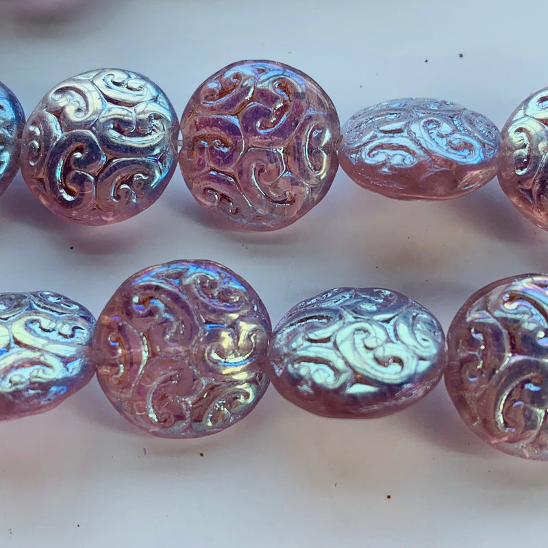 Button Coin Czech Beads Lt. Amethyst AB 13mm