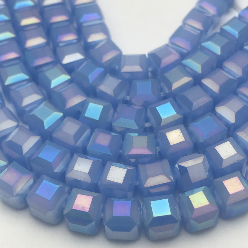 Faceted Cube Glass Beads Periwinkle, 8mm