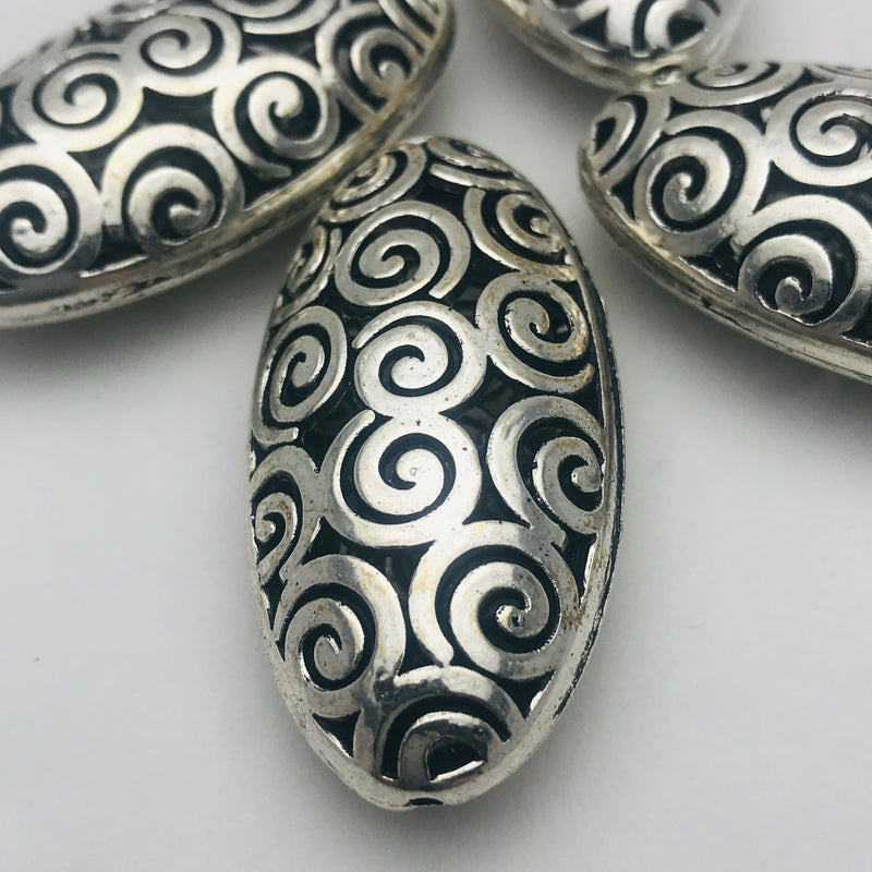 Silver Plated Filigree Oval Bead 42x21mm