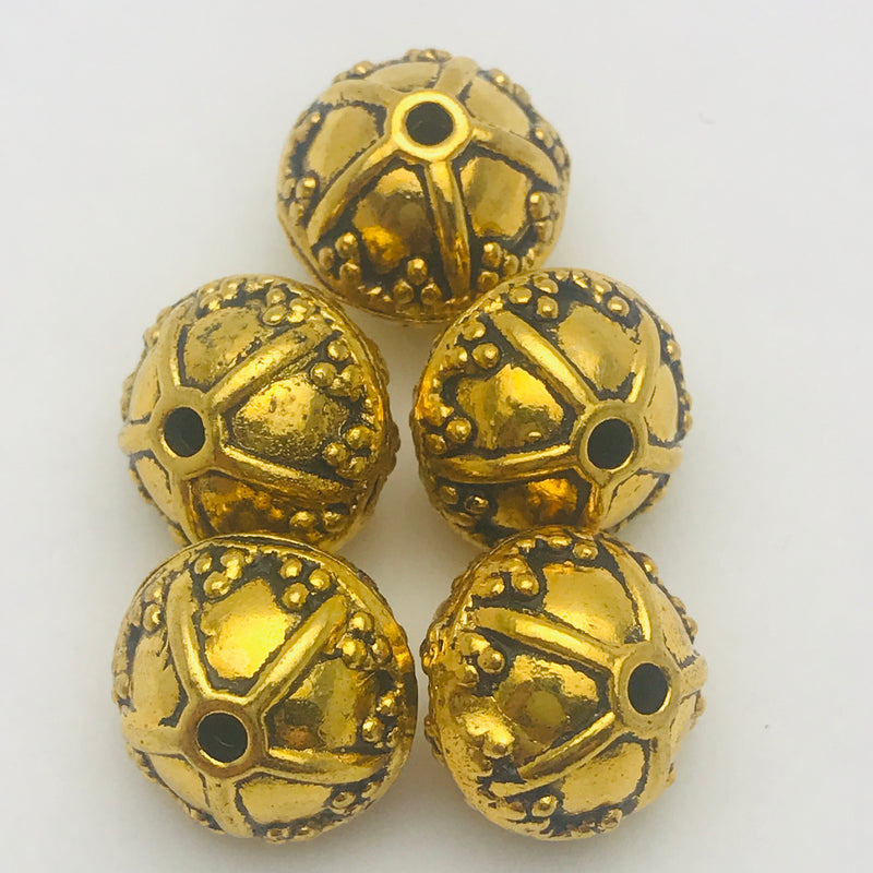 Gold Plated Ornate Round Bead 12mm