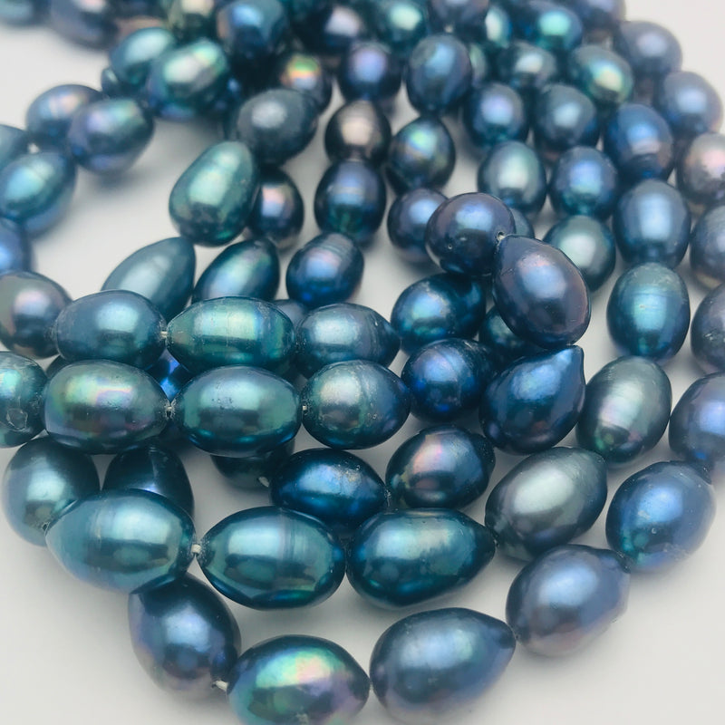 Blue Grey Iridescent Teardrop Pearls, 10-12mm