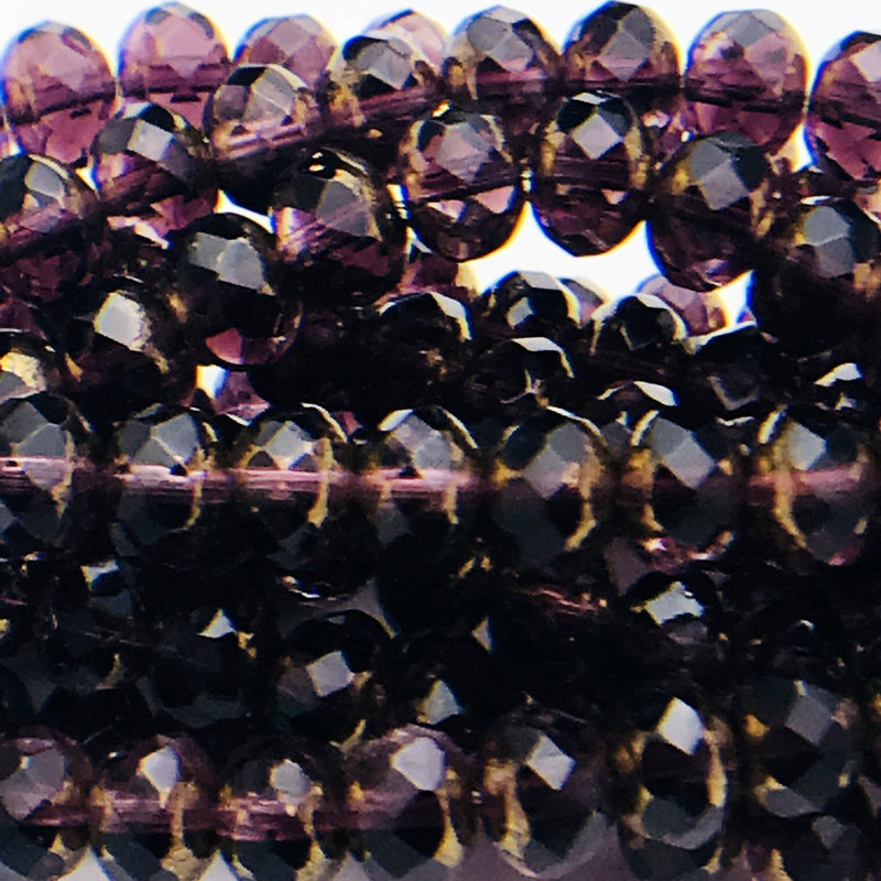 Rondelle Czech Glass Beads Purple with Brass Finish 5x7mm