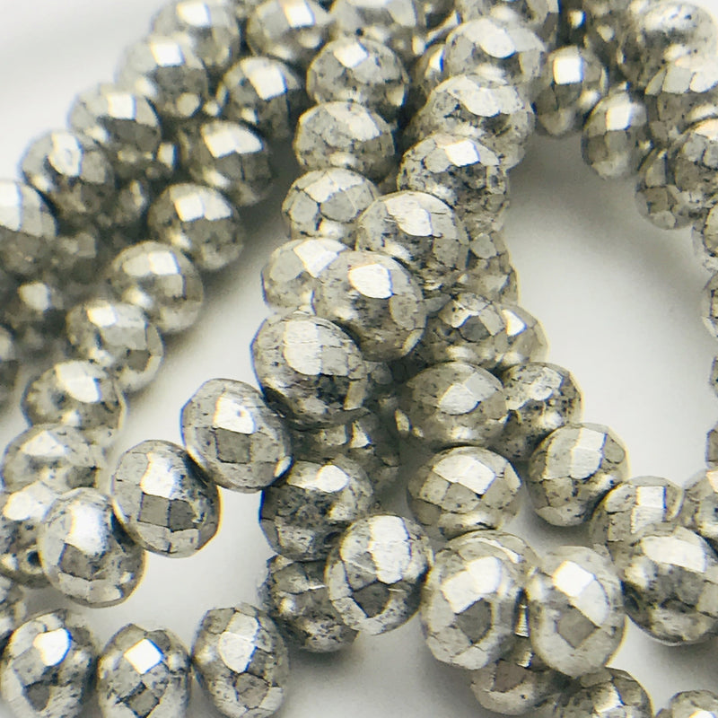 Rondelle Czech Glass Beads Antique Silver 5x7mm