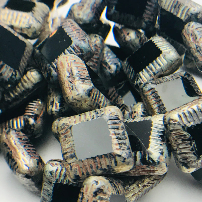 Framed Square Beads Black with Picasso 14mm