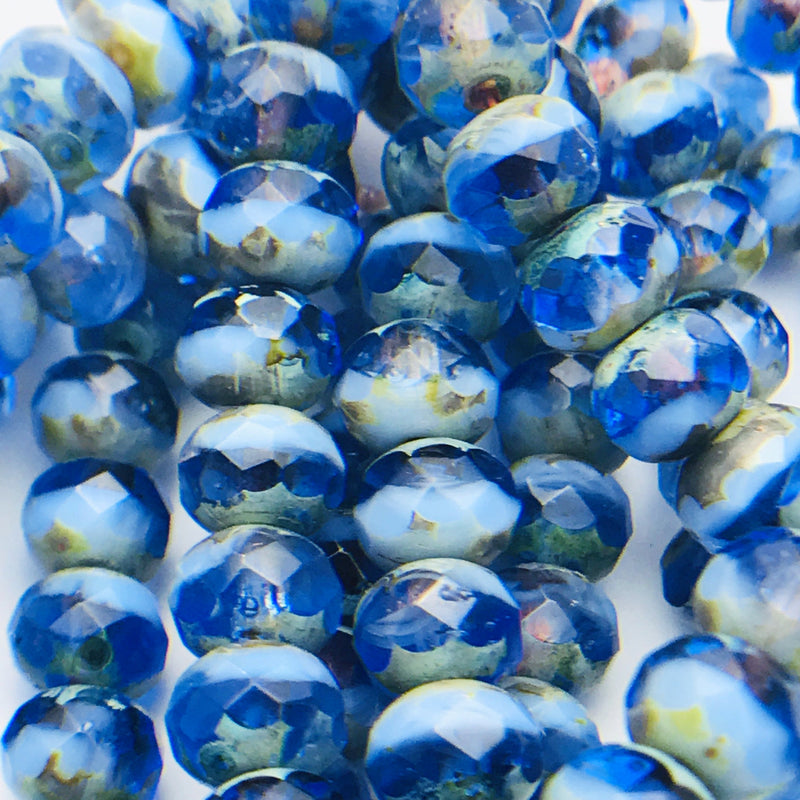 Rondelle Czech Glass Beads Blue & Light Purple with Picasso 5x7mm